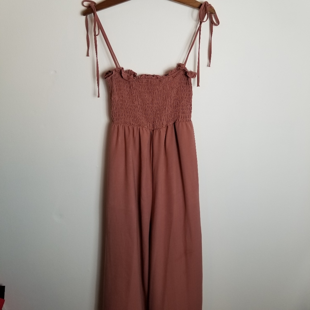 Almost Pink Boutique Wide Leg Smocked Top Tie Strap Jumpsuit